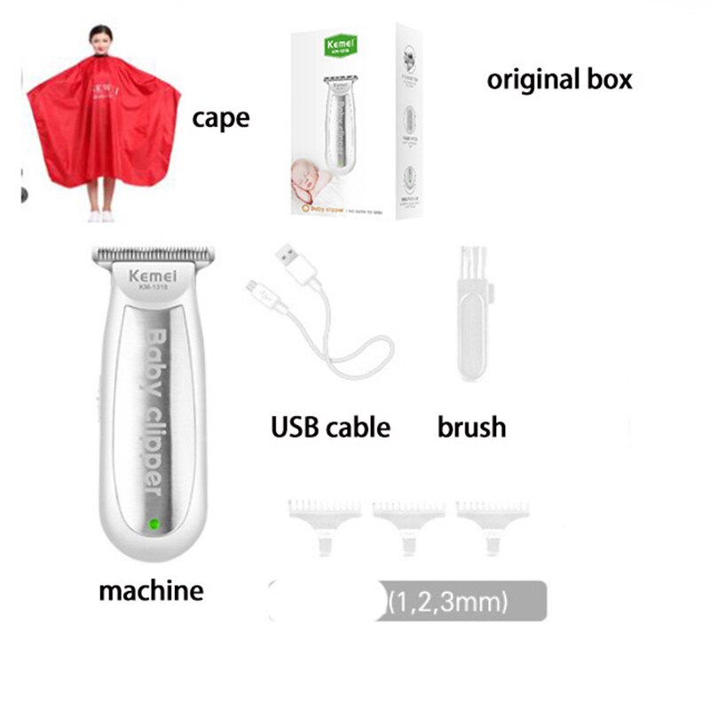 Kemei 1318 bebê clipper de cabelo infantil mini aparador de cabelo elétrico silencioso usb recarregável barbeador crianças corte barba navalha para homens