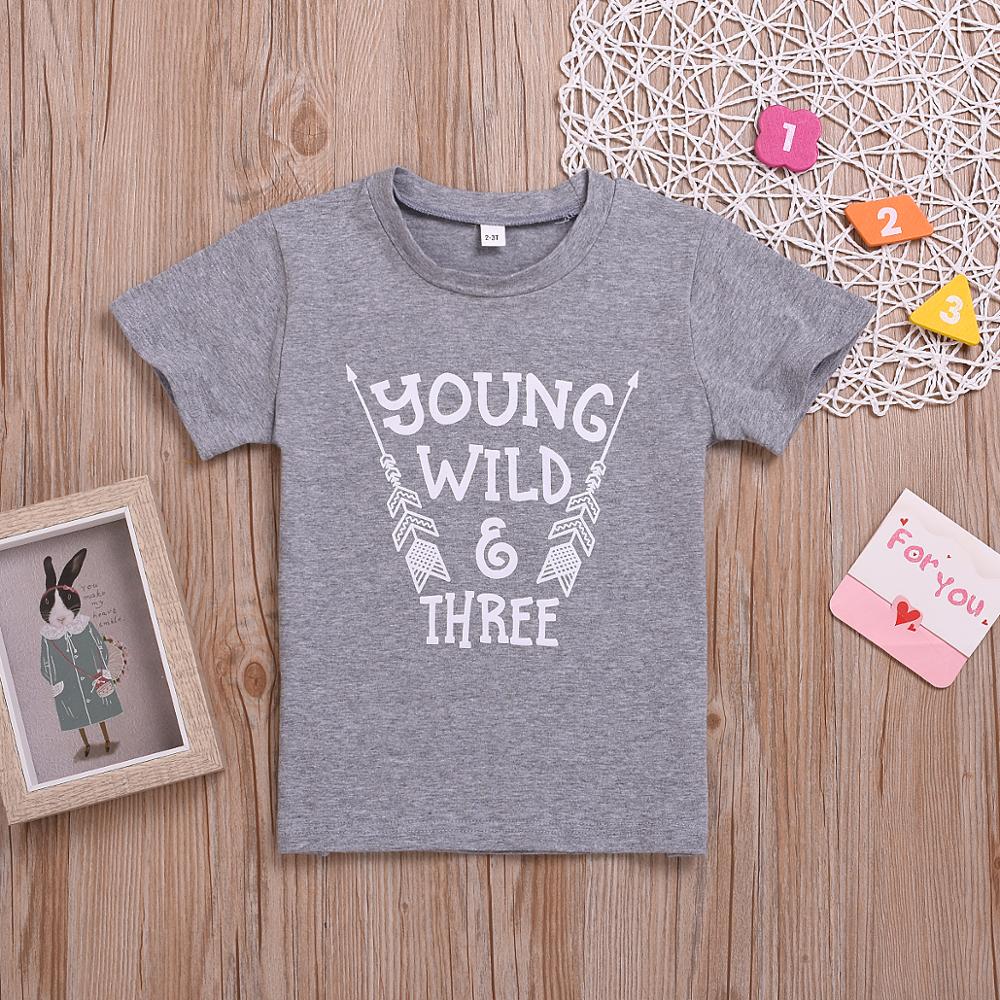 Kinder Baby Jungen T-shirts Grau Graphic Tees Lettered Junges Wilden & Eins Zwei Drei Hemd 1st 2nd 3rd Geburtstag Hemd