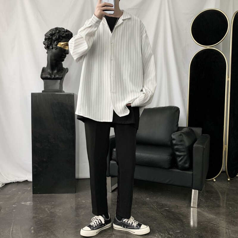 Camisa de vestir a la para hombres, camisa informal de negocios para la sociedad para hombres, Camiseta holgada salvaje de manga larga, camisas a rayas, M-2XL para hombres
