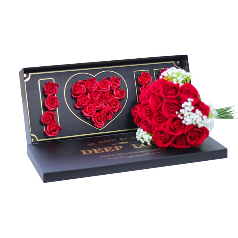 Rectangular Flower Box With Flower Mud Slot Valentine's Day Top Bouquet Packaging Box I Love U Pattern Florist Supply