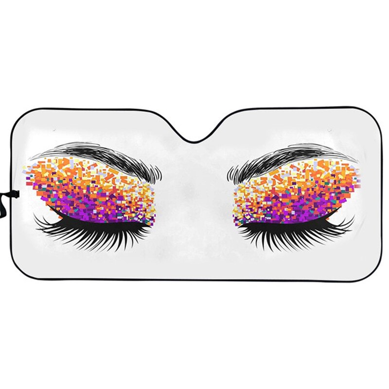 Sombra de ojos con pestañas largas para mujer, maquillaje de parabrisas delantero, brillo rosa, sombras de ojos estampadas, plegable, parasol automático para coche: PY4657HC