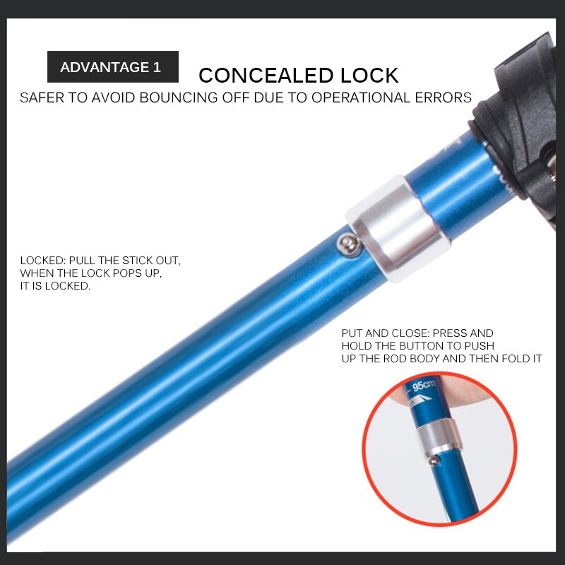 Trekking Pole Ultra-Light 5 Sections Fiber Lock Folding Rod Walking Trekking Climbing Poles Alpenstock Stick Travel Camping