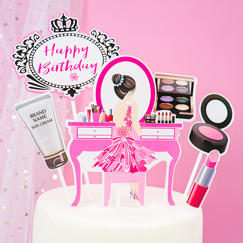 6pcs/set Modern Lady Birthday Cake Topper Women's Theme Cake Decor Toppers High Heel Bag Sunglasses Perfume Cake Toppers: style 2