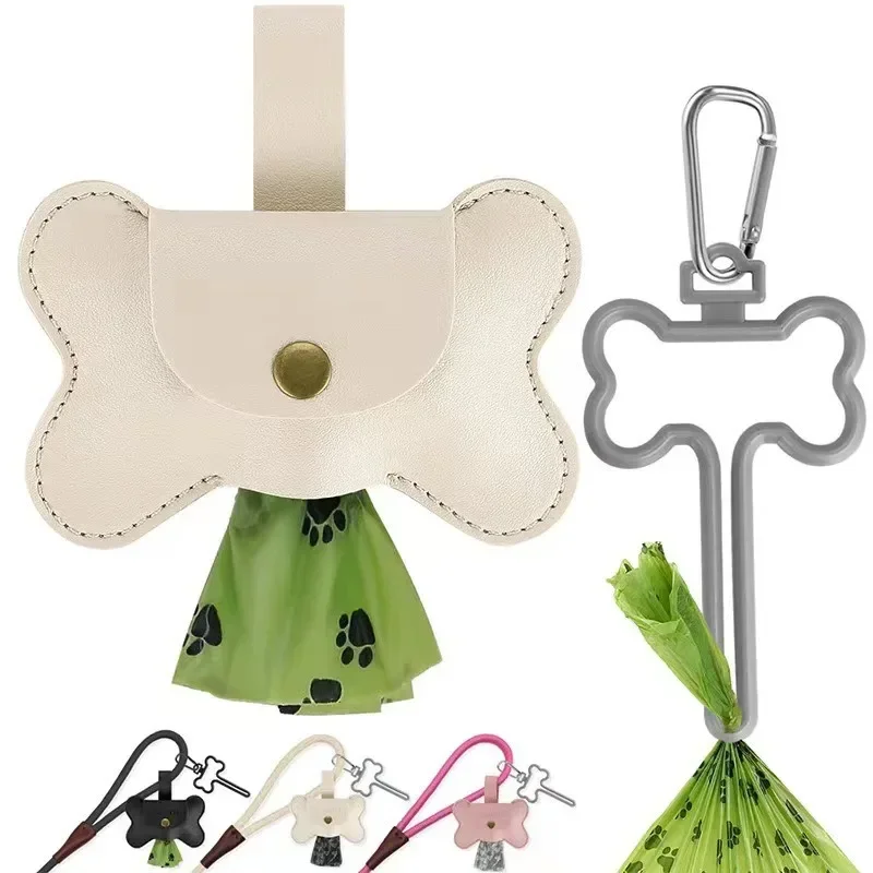 Hundekot-aufsammeln-Beutelspender mit Leine-Clip, Haustier-Abfallbeutelspender für Hunde, Pooper, Haustier, draussen, PoopBag, Lederhalter