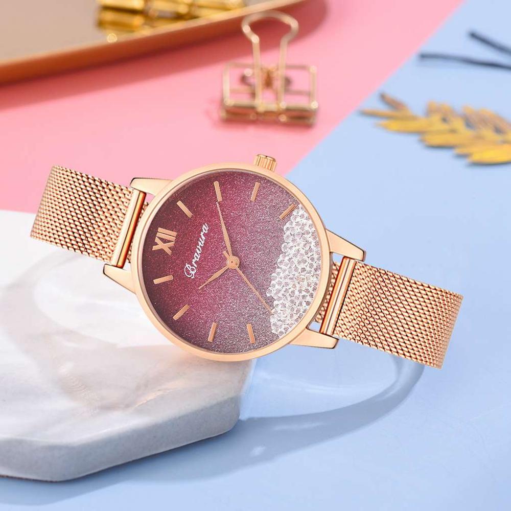 Femmes montres luxe diamant or Rose dames montres-bracelets femmes Bracelet montre pour femme horloge Relogio Feminino