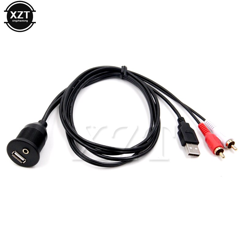 1m bil instrumentbräda infälld usb aux 2 rca uttag förlängningsledning kabel kabel vattentät sladd för bilar motorcykel båt