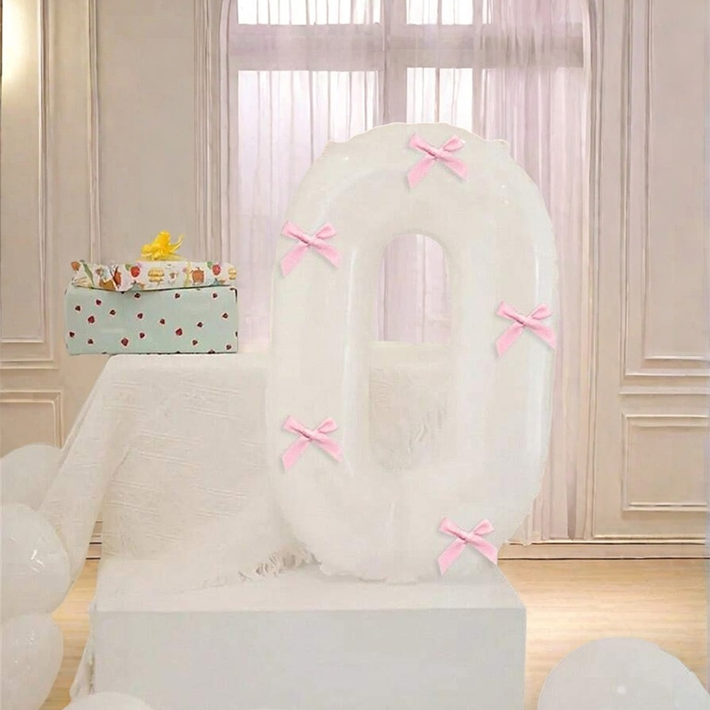 40 inch roze strik decor witte nummer ballonnen, 0-9 witte nummer ballonnen met roze strik decor, geschikt voor verjaardagsfeestje, jubileum: LASER