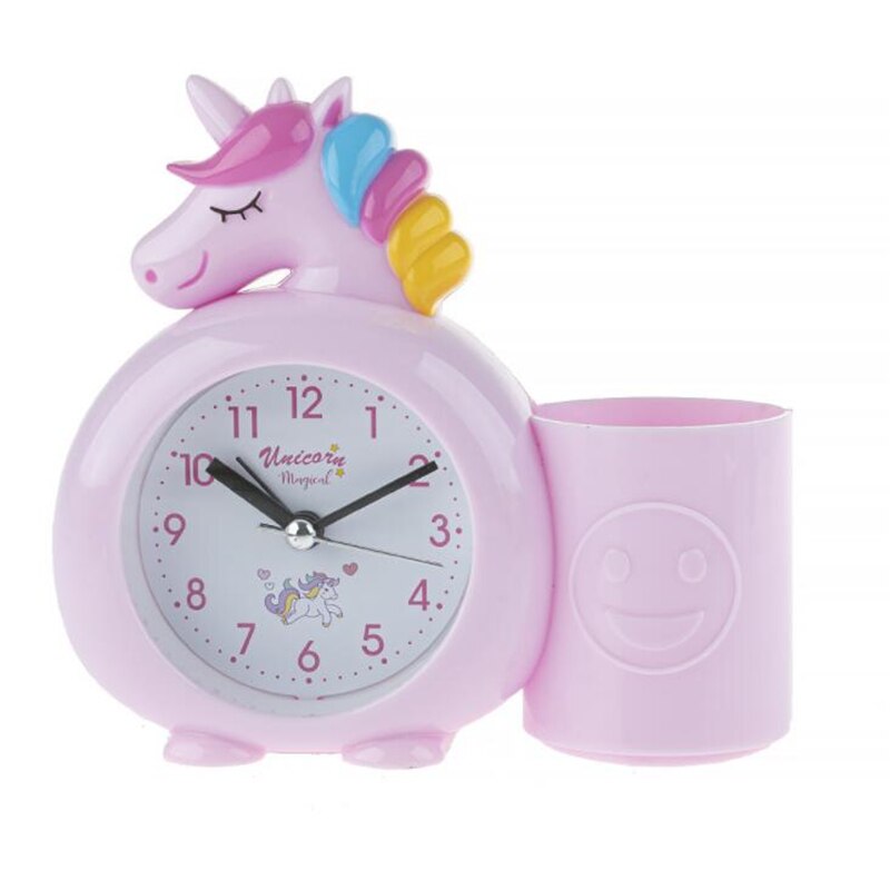 Eenhoorn Kids Wekker Leuke Bureau Klok Met Pennenhouder Brush Pot Home Decoratie Будильник Kids Brithday