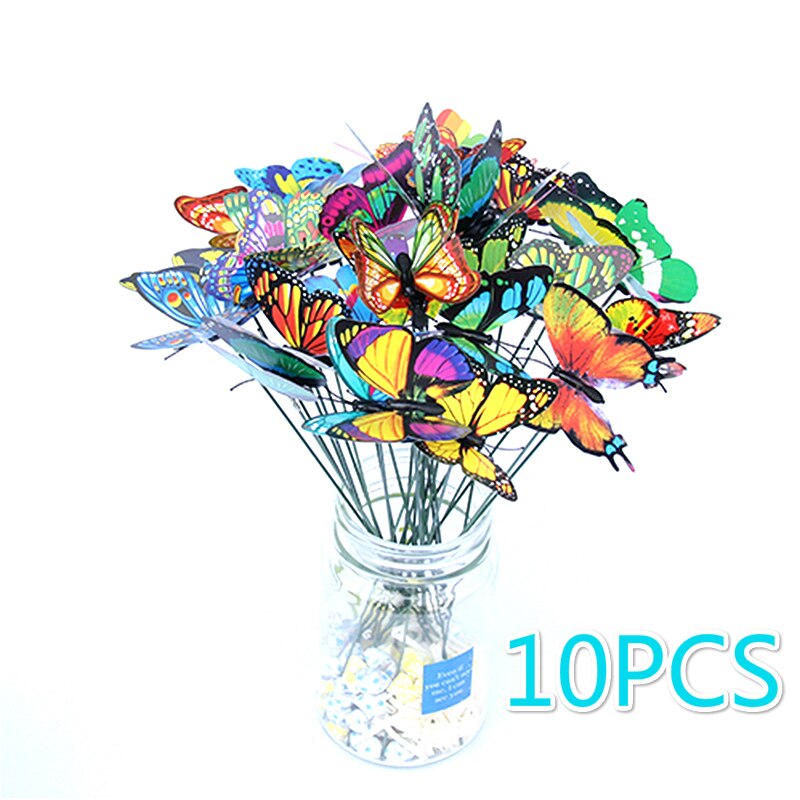Piquets de jardinage colorés en PVC, 10 pièces, 7CM, papillon, ornement de jardin, Pots d'extérieur, décoration d'arrangement floral, DIY bricolage: Default Title