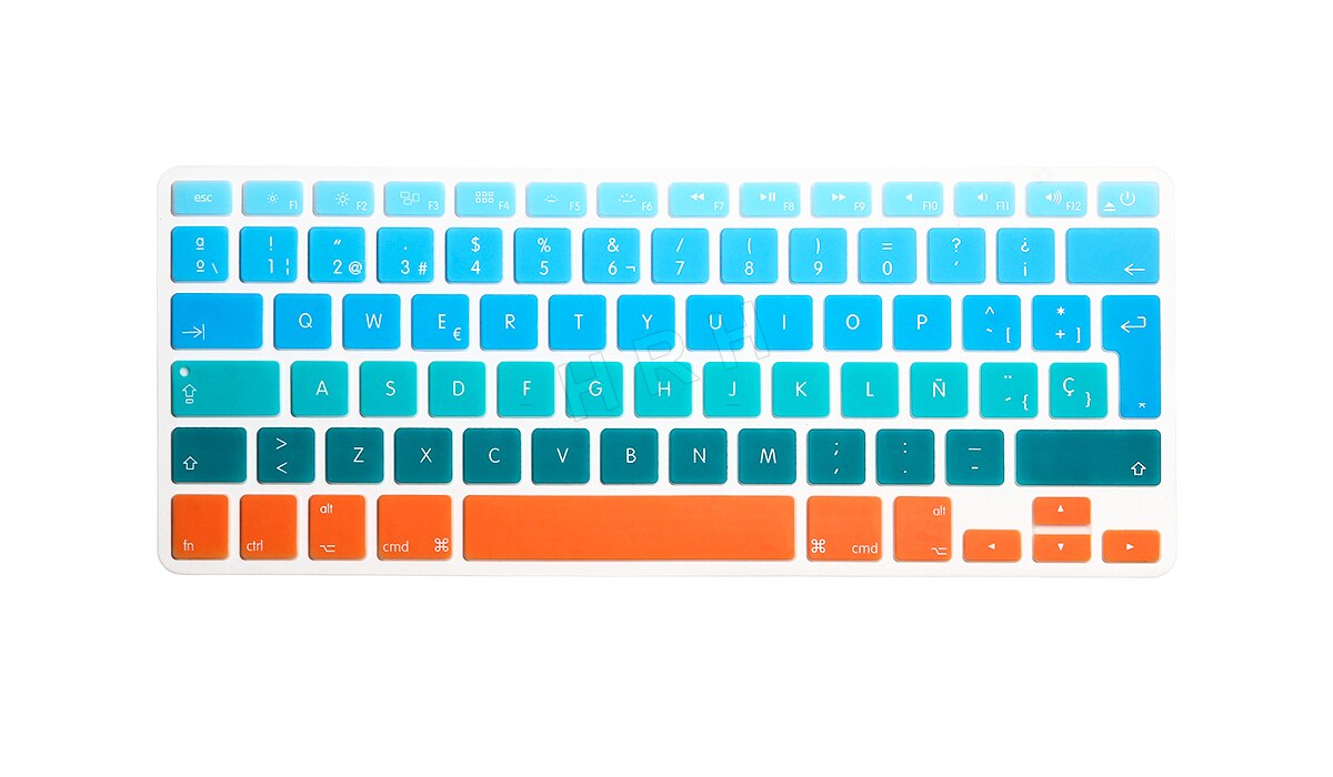 HRH UK/EU ESP Slim Spanish Gradient Rainbow Silicone Keyboard Cover Keypad Skin Protector For Macbook Air Pro Retina 13 15 17: Gradient Aqua Blue