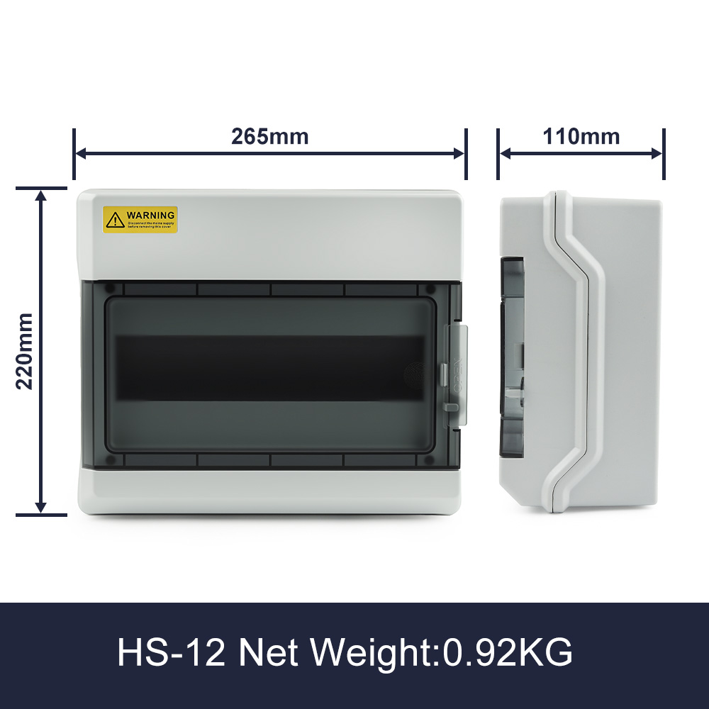 IP65 Outdoor Waterproof Electrical Distribution Box HS-4/6/9/12/15/18/24/36 Way Circuit Breaker MCB Power Junction Box: Dark Grey