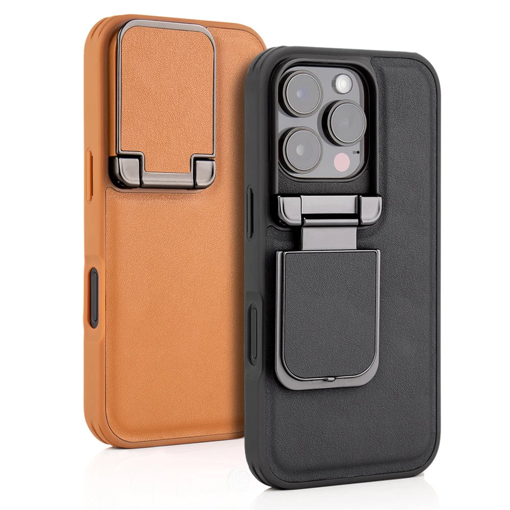 hoesje voor Apple iPhone 16 15 Plus Pro Max Telefoonhoesje Flip Lens Slijtvast Leer Onzichtbaar Draaien Houder iPhone 16 Pro Cover