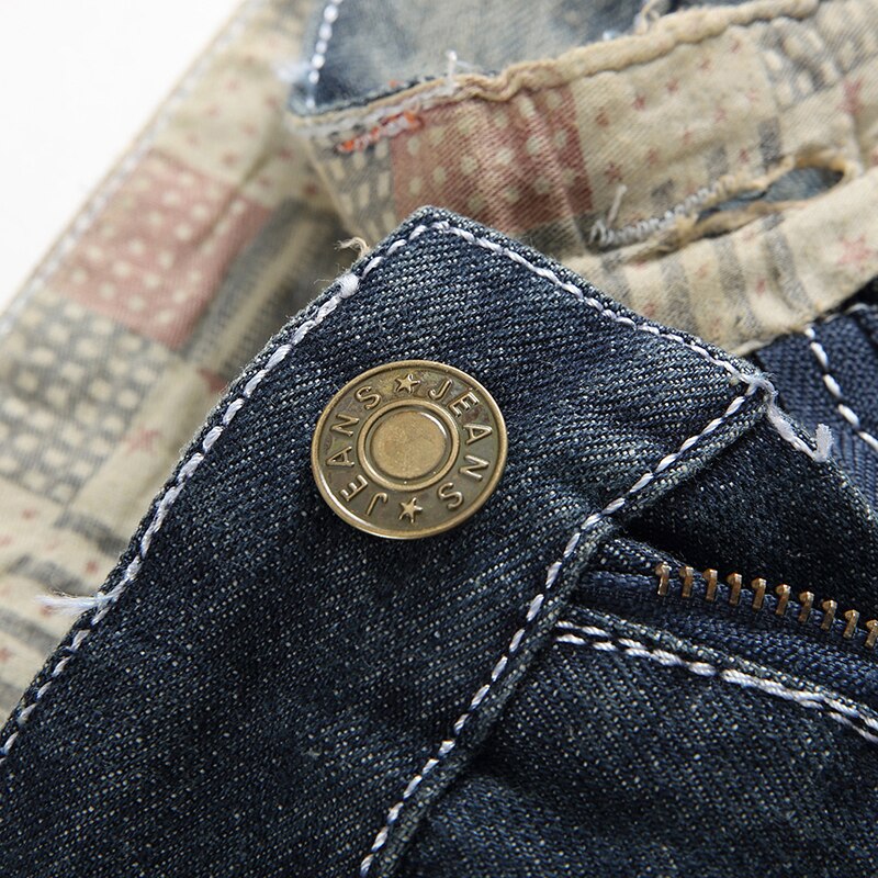 HMILY Ripped Biker Jeans Mens Distressed Denim Pants Man Torn Patches Stretch Jeans Men Blue Color Trousers