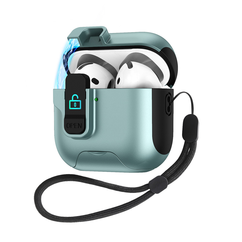 Luxury Earphone Protective Case For Airpods 4 Pro 2 3 2and1 safety catch Magnetic Bottom with stand With Hook: 2XS / green