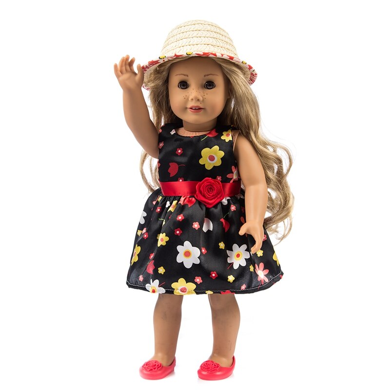 Chapeau de paille chaude + robe adaptée pour vêtements de poupée fille américaine poupée de 18 pouces, de fille de noël (seulement vendre des vêtements)