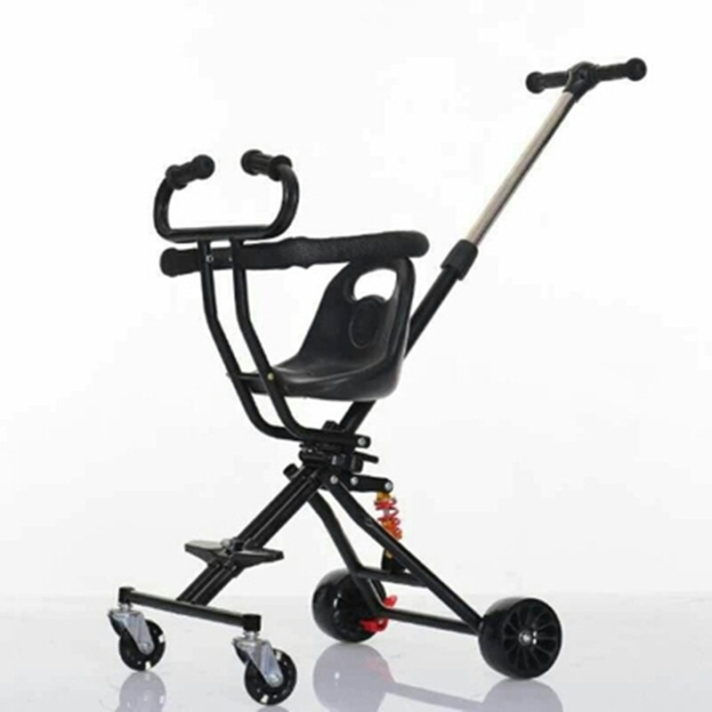 Tricycle pliable et léger, avec poupée pour bébé, à quatre roues, pour enfants de 1 à 3 à 5 ans: Black