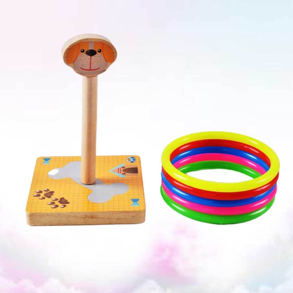 1 impostato di lancio in legno per bambini divertenti a forma di anello lanciare gioco giallo (stile canna)