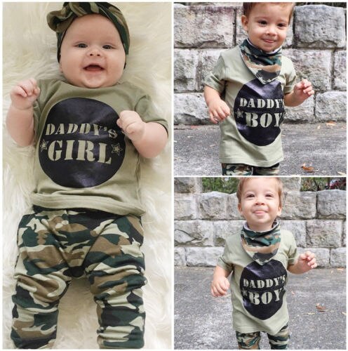 Nyfødt lille barn baby dreng pige camouflage t-shirt toppe bukser tøj sæt tøj 0-24 m