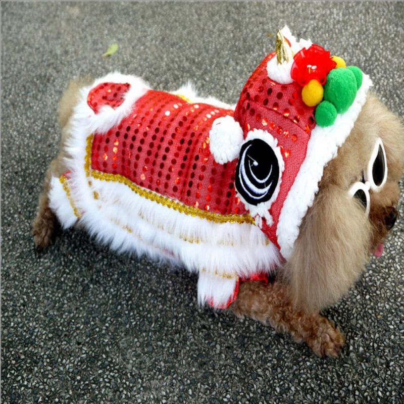 Hond Kleding Jaar Chinese Leeuwendans Kostuum Jas Voor Teddy Kostuum Kleine Hond Lente Festival Tang Pak Kleding