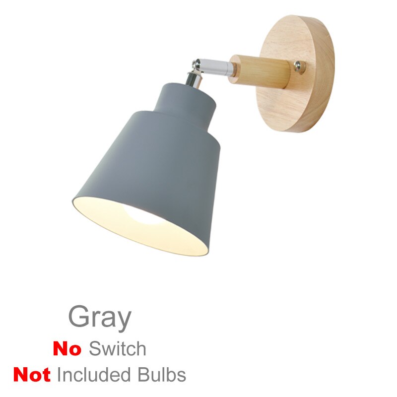 Nordic houten wandlamp bed wandlamp E27 blaker wandlamp voor slaapkamer gang 4 kleur met zip schakelaar Vrij draaibare: Black