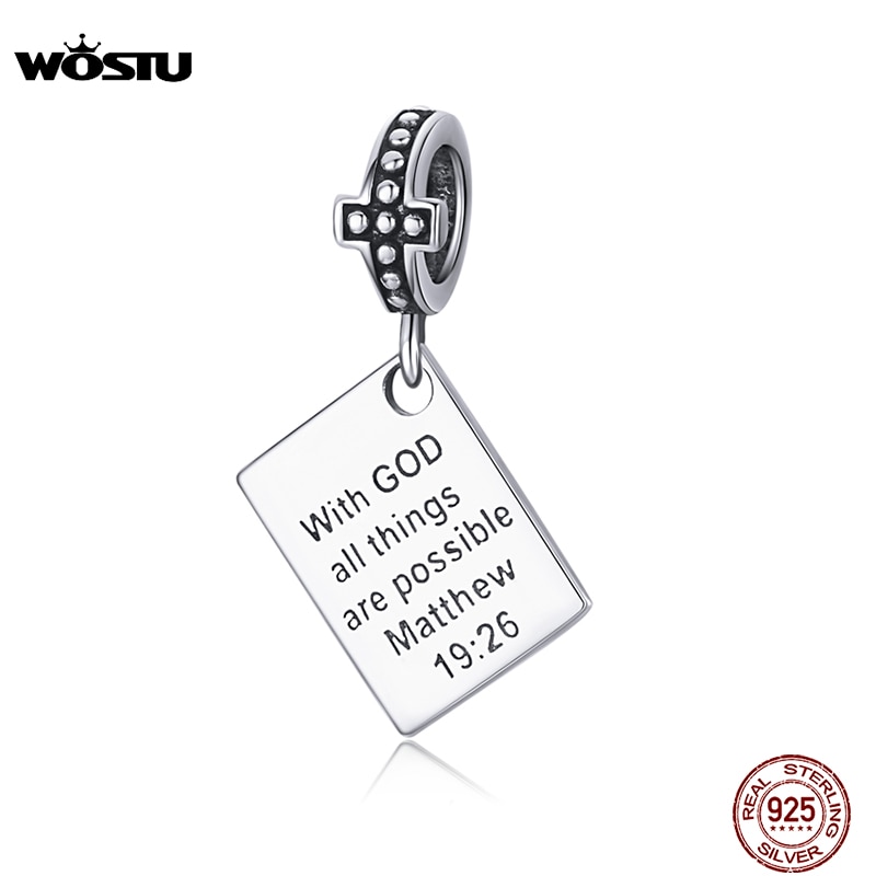 WOSTU 925 argent Sterling Bible breloques avec dieu toutes les choses sont possibles matthieu Religion perles idéal pour bracelet bijoux CQC1424