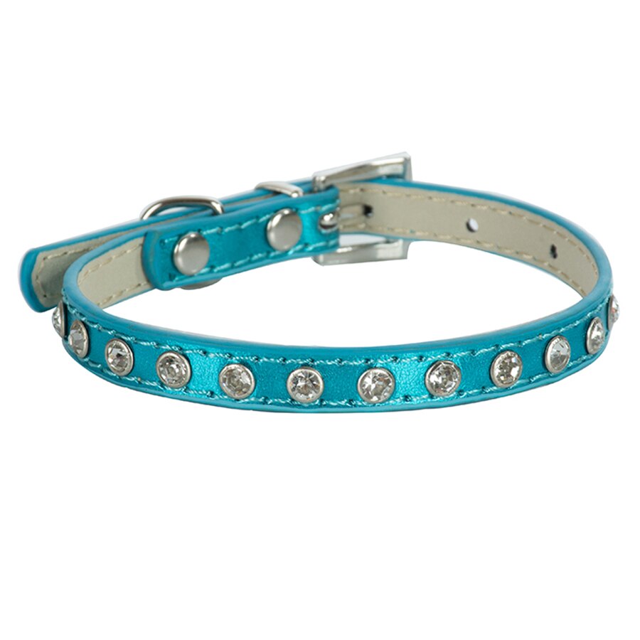 Bling Rhinestones PU Leather Cat Collar Crystal Studded Collars Yorkie Adjustable 8-11'' Cats Products for Pets Pink Red Purple