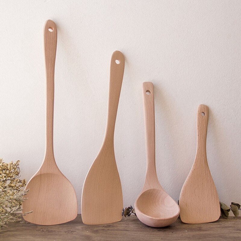 Espátula ranurada de madera de bambú Natural para cocina, soporte para cuchara para mezclar, utensilios de cocina, palillos de comida para cena, 1 unidad
