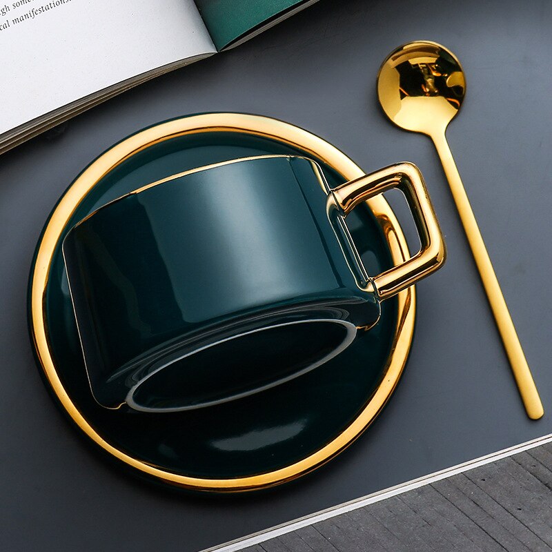Imellow nordisk stil høj kvalitet keramisk kaffekop luksuriøst kaffekrus og underkopsæt porcelæn eftermiddagste servise sæt: -en