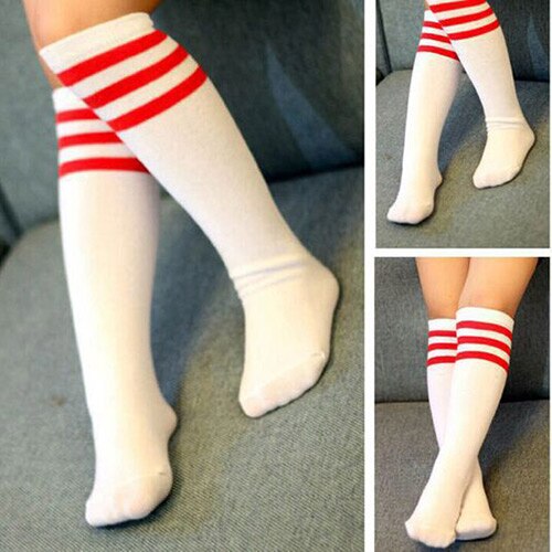 Medias de algodón a rayas para niños de 3 a 10 años, medias casuales a la , medias de fútbol, medias altas hasta la rodilla, primavera y verano: Rojo