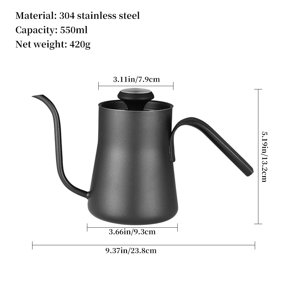 Drip Kettle 550ml Coffee Tea Pot With Thermometer Stainless Steel Gooseneck Drip Kettle Swan Neck Thin Spout For Pour Over