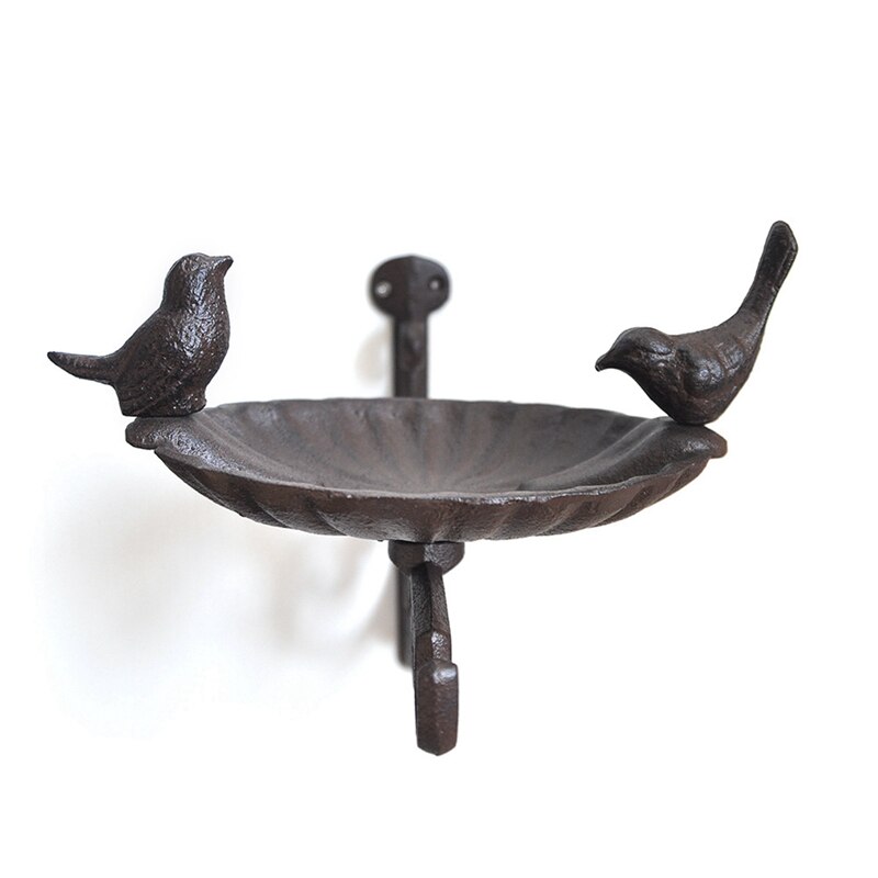 Bird Bath/Feeder With Wall Bracket Outdoor Garden Cast Iron Hanging Basket Bird Bath Wall Mounted Hook Bracket