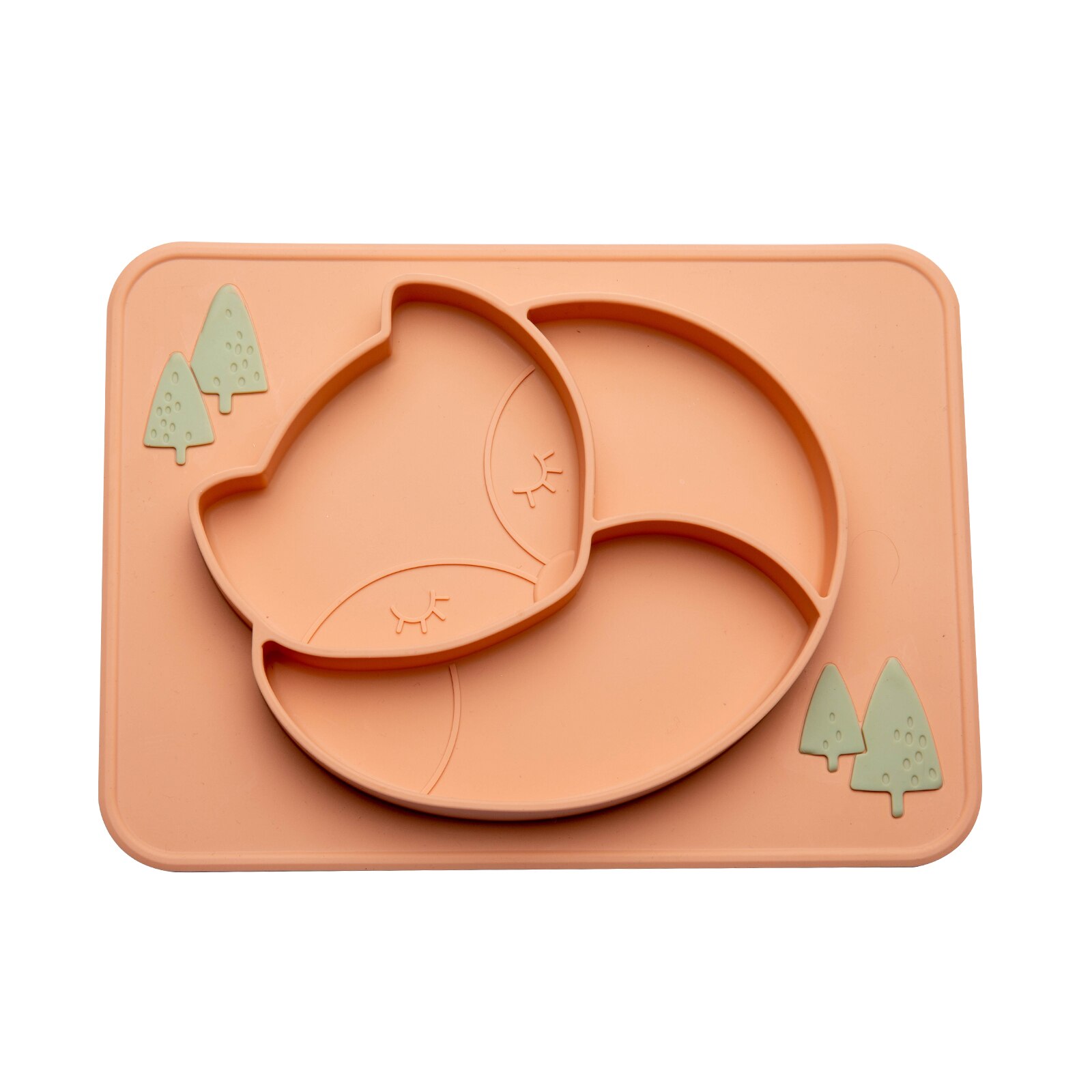 Juego de vajilla de alimentación para bebé, plato de comedor de zorro, cuchara de silicona, tenedor, impermeable, sin BPA, tazón de silicona de grado alimenticio, 3 unids/set: orange