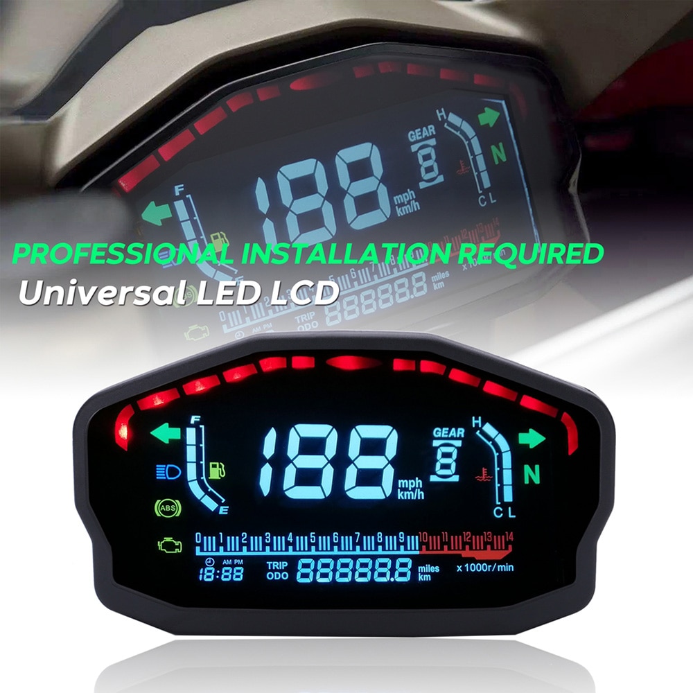 Motorrad Kilometerzähler Kraftstoff Messgerät 14000RPM Universal- für 1,2,4 Zylinder, LCD Motorrad Instrument Tacho 199 km/h