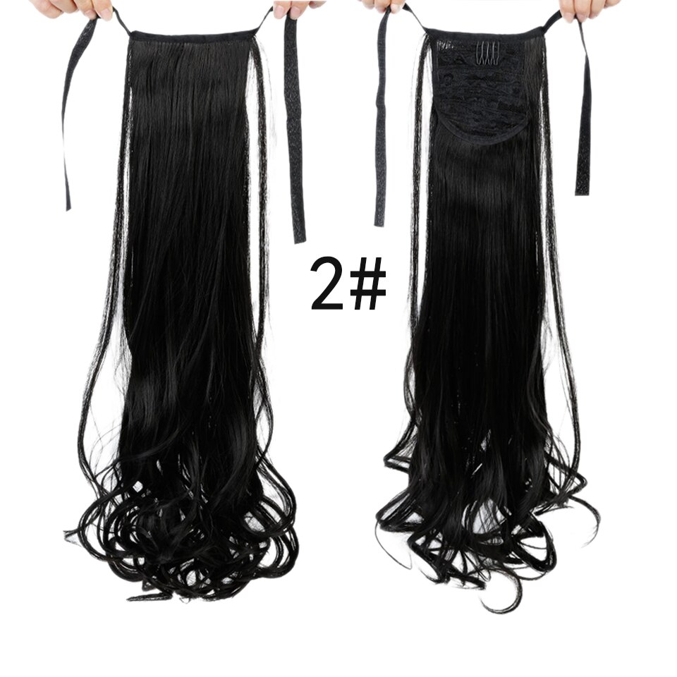 HUAYA 22 Inch Synthetic Long Curly Ponytail Clip In Hair Extensions Tail on False Hair Black Blonde Brown Pony Tail Hairpieces: 006-2