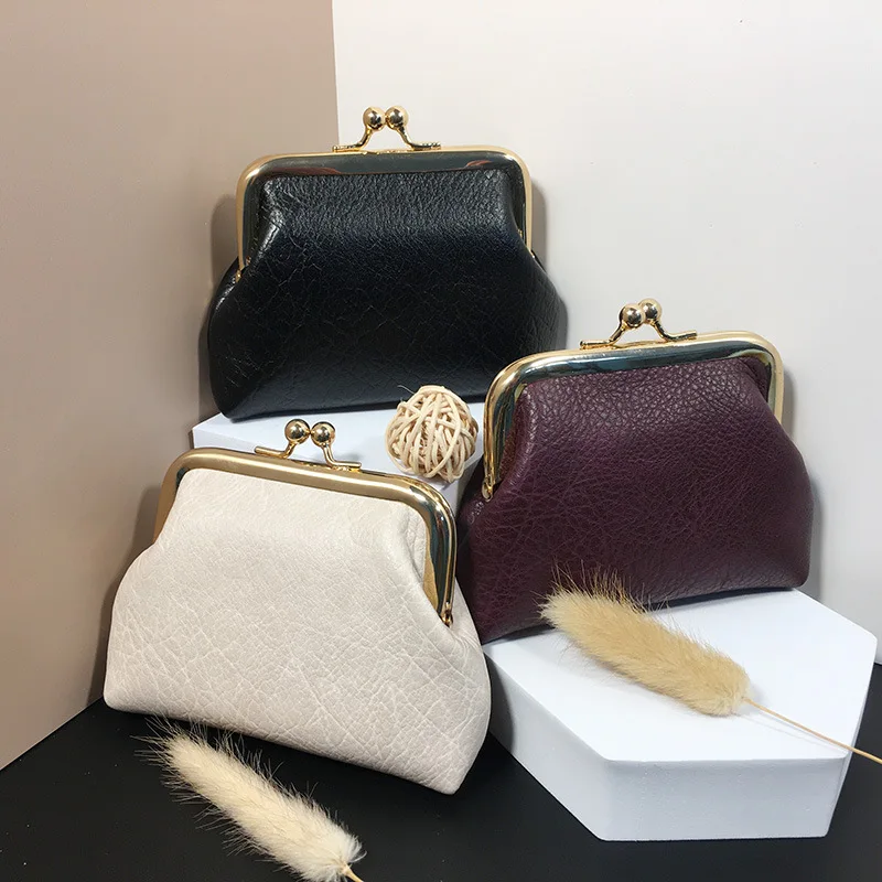 Women's Coin Purse Oil Wax Leather Wallet Buckle Mini Wallet Coin Bag Lipstick Storage Bag Ladies Clutch Bag Case