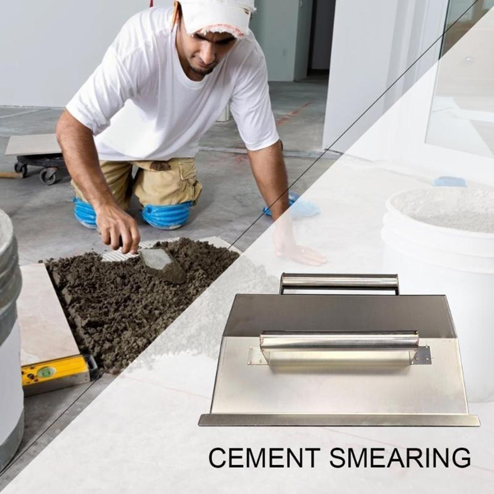 Stainless Steel Wall Plastering Trowel Double Handle Dust Tiling Decor Bricklayer Tool