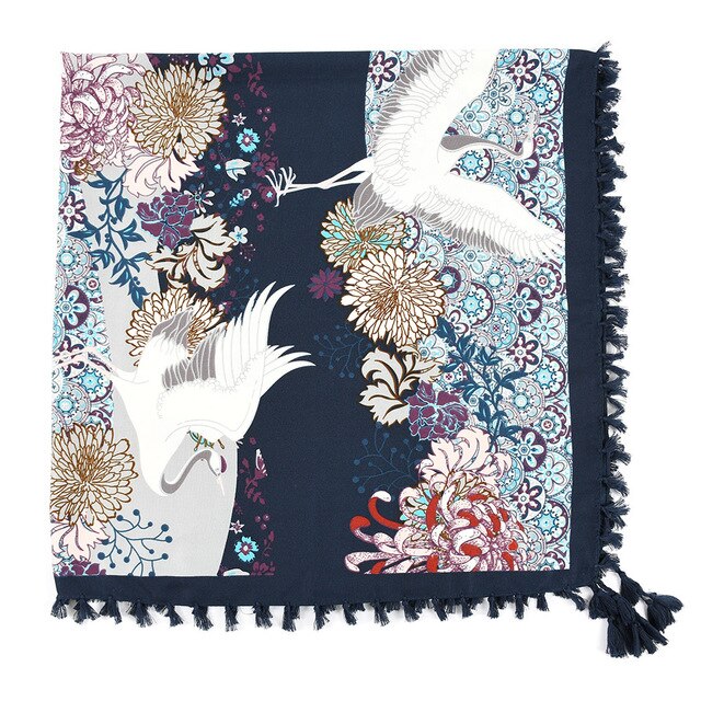 Sjaal Vrouwen Winter Bohemian Vierkante Zakdoek Sjaal Wrap Retro Patroon Kwastje Vrouwelijke Sjaal Grote 115Cm Katoen Foulard Bloemen: 22