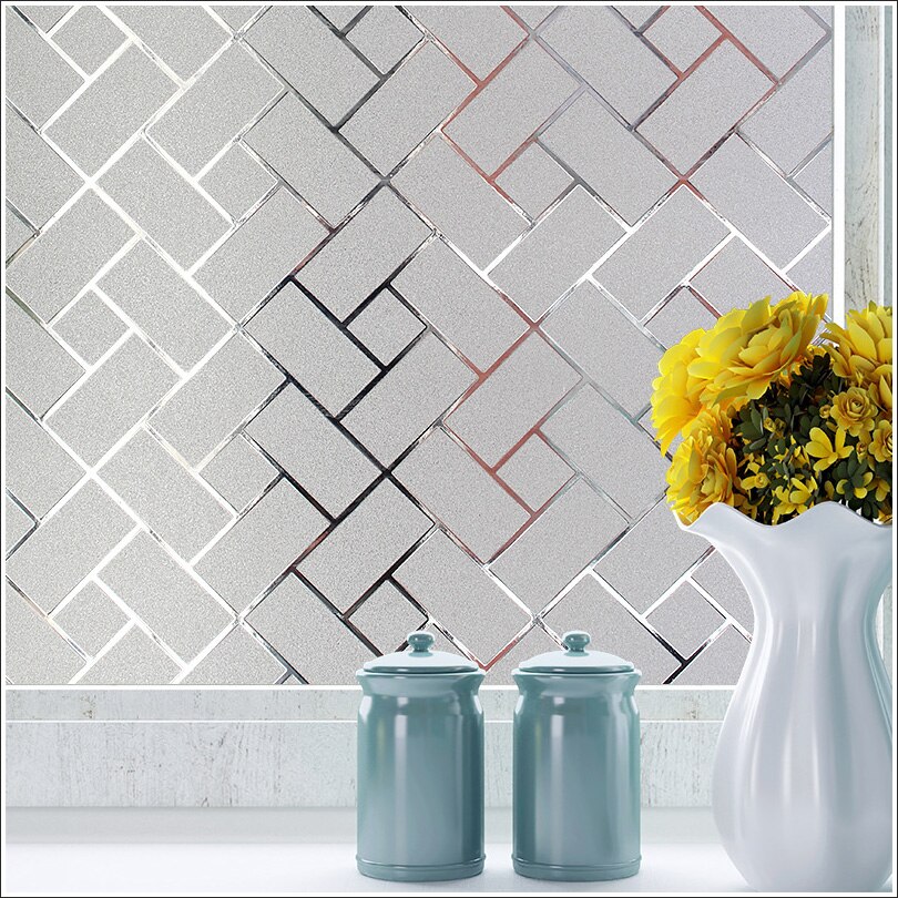 Non-adhesive static glass film frosted tile sticker window sticker sunscreen Chinese zigzag pattern window pvc film: A / w 45cm x H 100cm