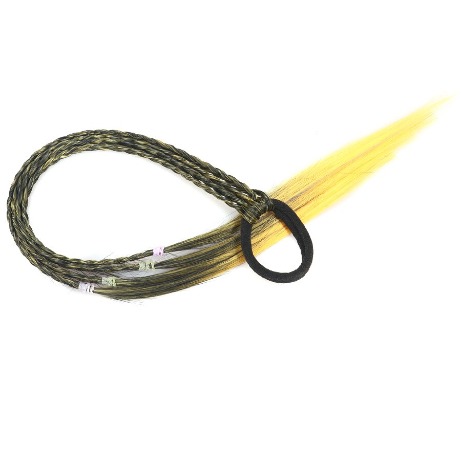 Rubber Bands With Pigtails Rainbow Color Overhead Tail Kanekalon Box Braids Ponytail Hair Extensions With Elastic Band For Girls: Q37-4-1BTYellow