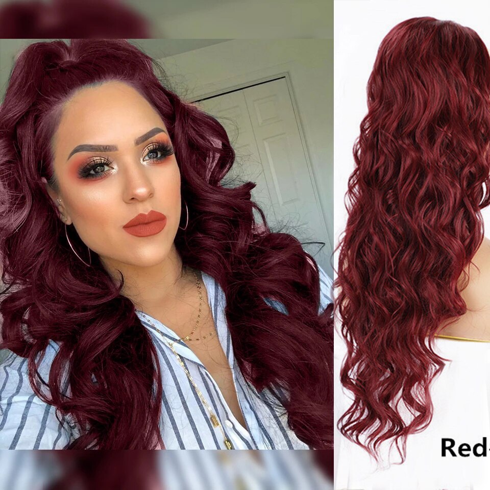Antoniah Long Wavy Drawstring Ponytail Clip in Ponytail Extensions Black Wrap Around Ponytail Synthetic Hairpiece for Women: Red