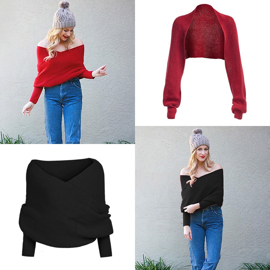 Antumn v-hals kvinders strikket sweater wrap strikvarer top scarfpullover jumper pull