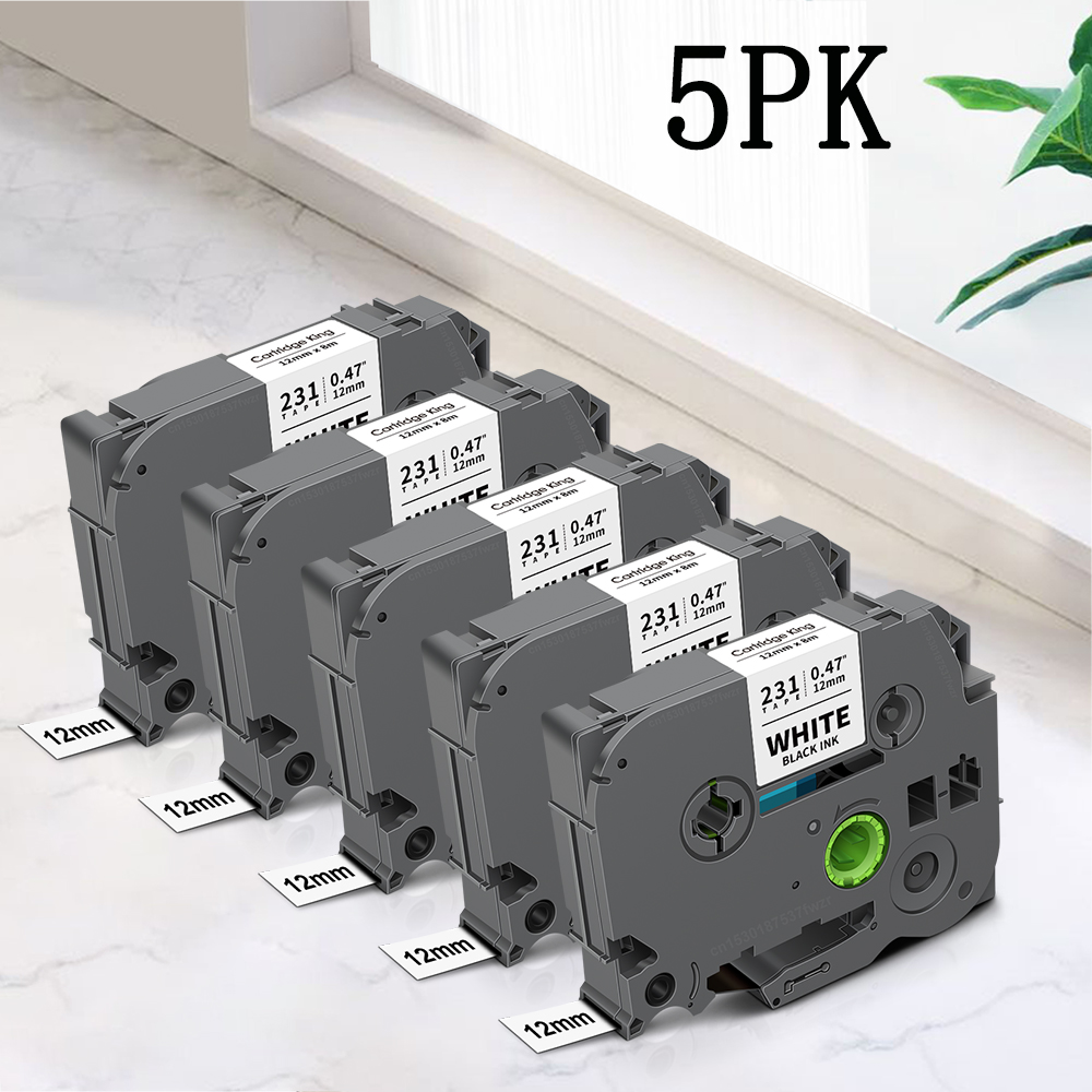 5PK TZe231 Compatible pour Brother p-touch 12mm ruban d'imprimante TZe ruban TZe 231 TZ 131 631 remplacer pour fabricant d'étiquettes Brother PTH110: CL
