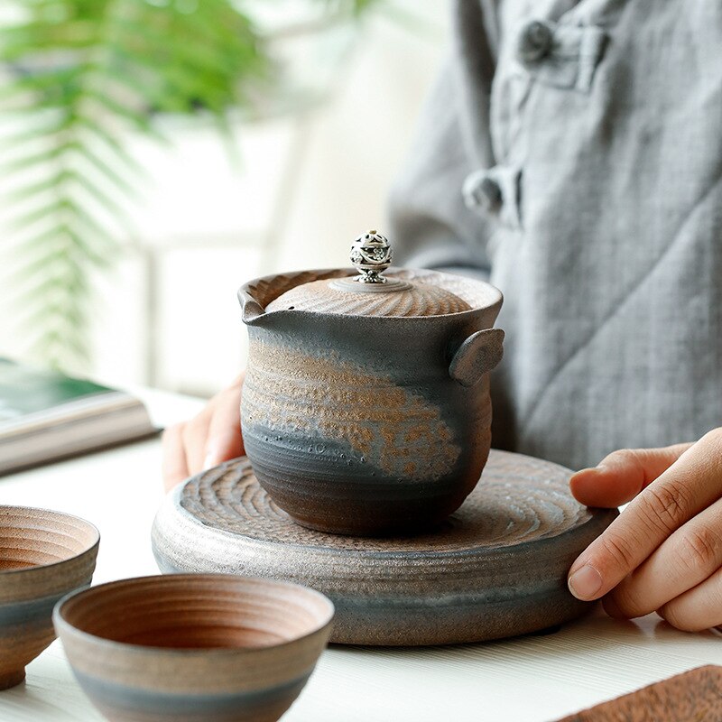 Kastrull i japansk stil handgjord vintage tekanna träterrin keramik kung fu pu'er enkel tekanna tebryggare gaiwan