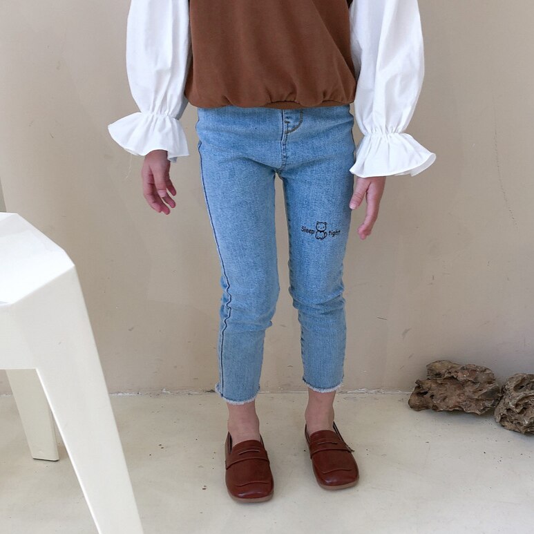 2021 primavera nuovo arrivo ragazze moda pantaloni Denim bambini Design coreano Jeans Cartoon bambini Jeans ragazze