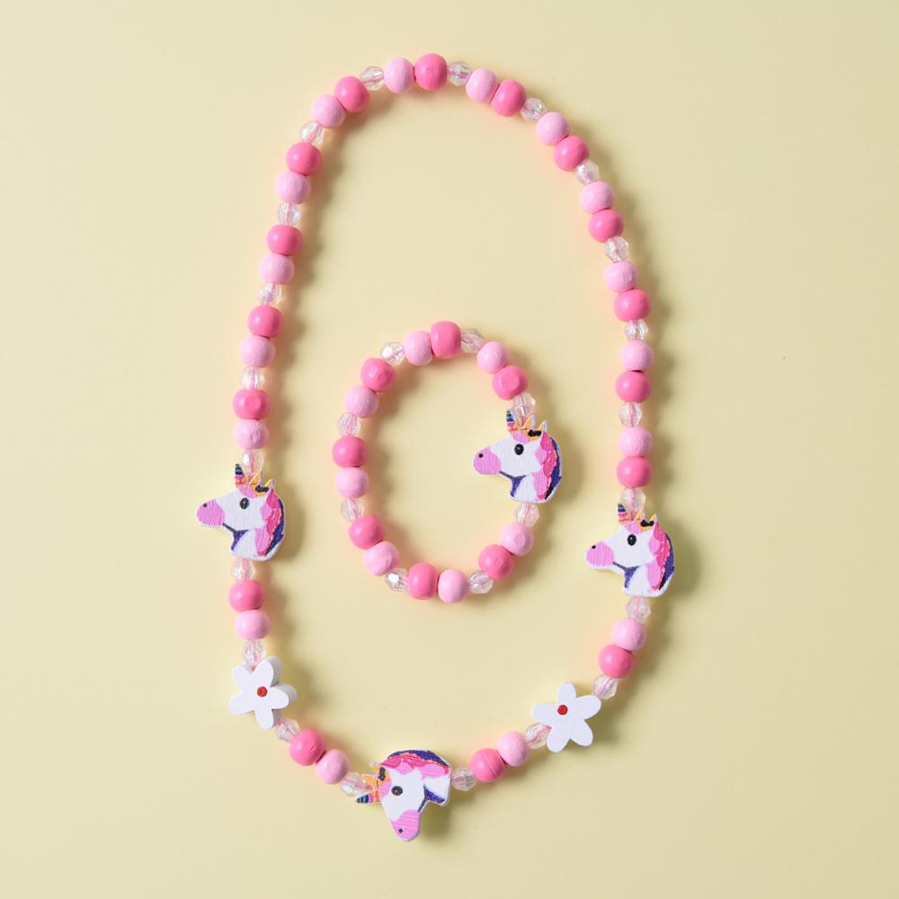 8 Color Natural Wood Colorful Beads Cute Animal Necklace Bracelet Set For Children's Jewelry Girl Birthday: X00017