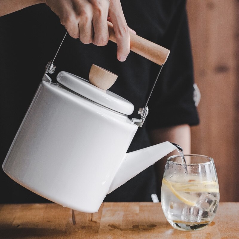 Geëmailleerde Ketel Japanse Stijl Theepotten 2 Liter Voor Halogeen Meest Stovetops Kungfu Thee Potten-Wit