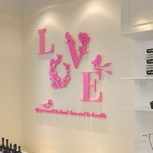 1 pièces amour coeur décor à la maison 3D miroir aime Stickers muraux citation fleur acrylique décalcomanie bricolage Art salon chambre miroir autocollant: Pink