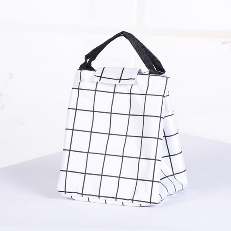 Waterproof Leisure Bag Cooler Lunch Bags Black Dot Pattern Hook Loop Opener Tote kids Warm Keeper Insulation Picnic Lunch Box: White