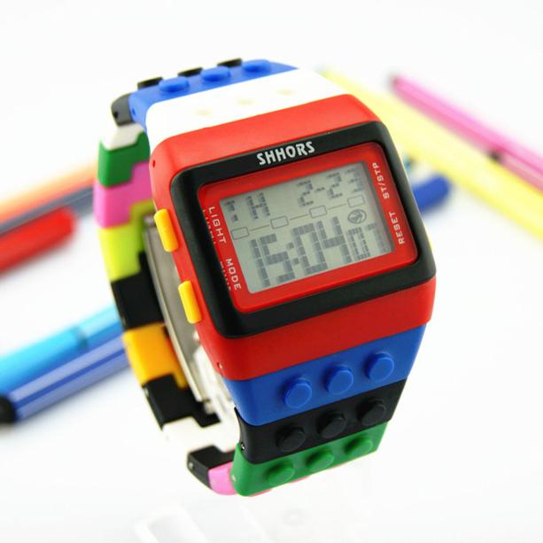 Unisex Horloges Digitale Led Chic Unisex Kleurrijke Herenhorloge Constructor Blokken Sport Kids Horloges Pols Jongens Student Horloge: B