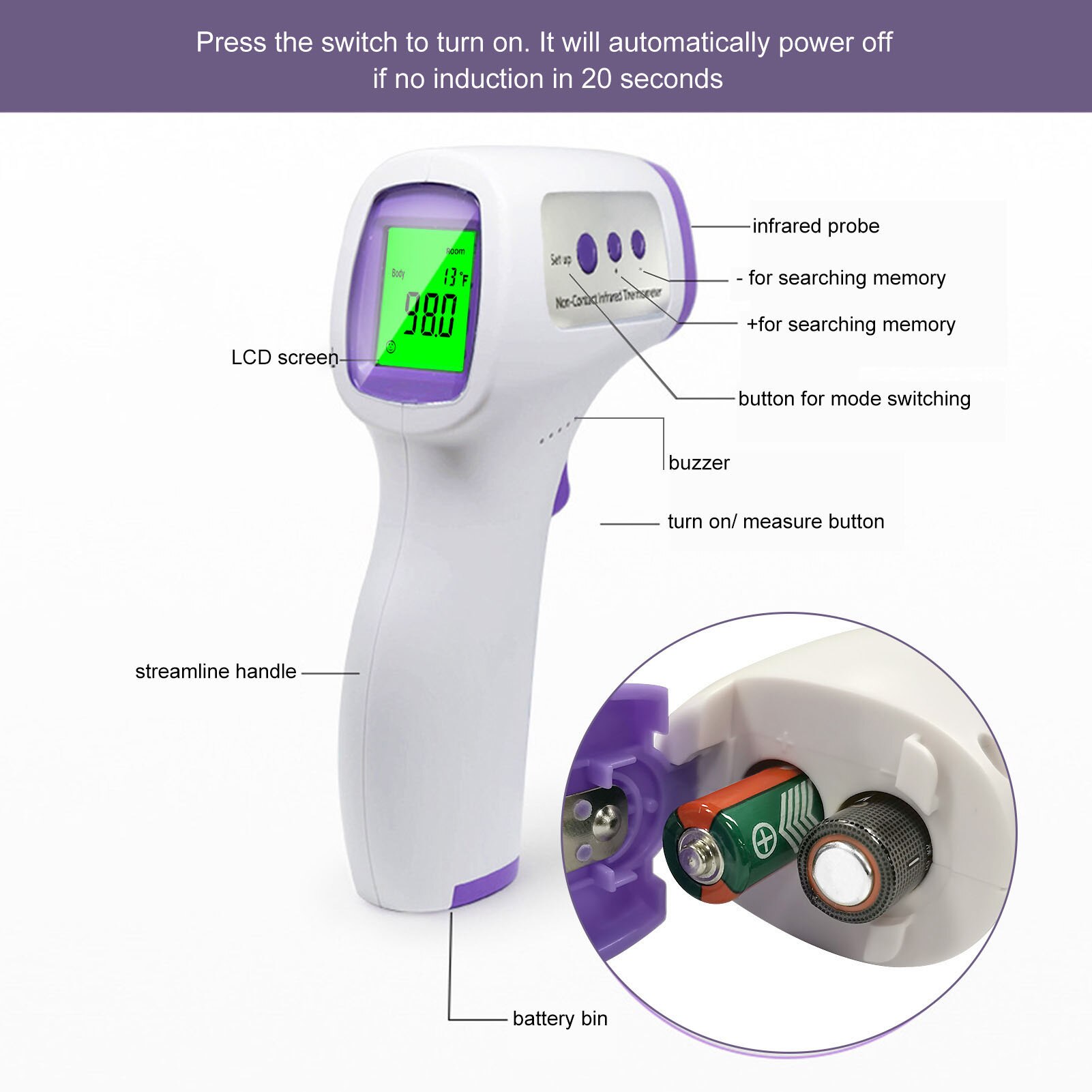 Forehead Digital Thermometer Non Contact Infrared Thermometer Baby Human Body/Object/ Indoor Temperature Measurement Fever Alarm